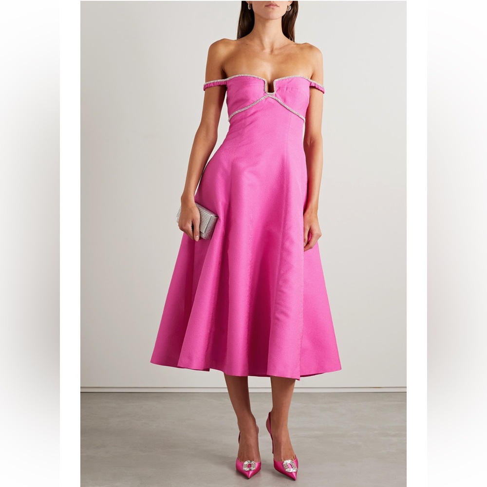 Self Portrait Off the shoulder midi dress, bright pink, UK6